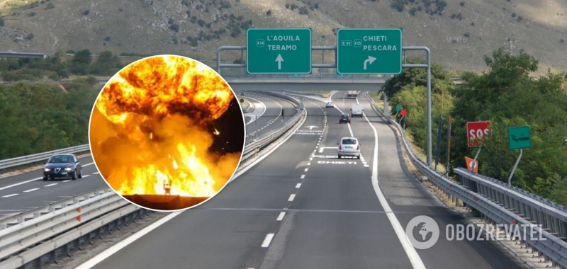 В Италии посреди трассы взорвался бензовоз, два человека погибли. Видео